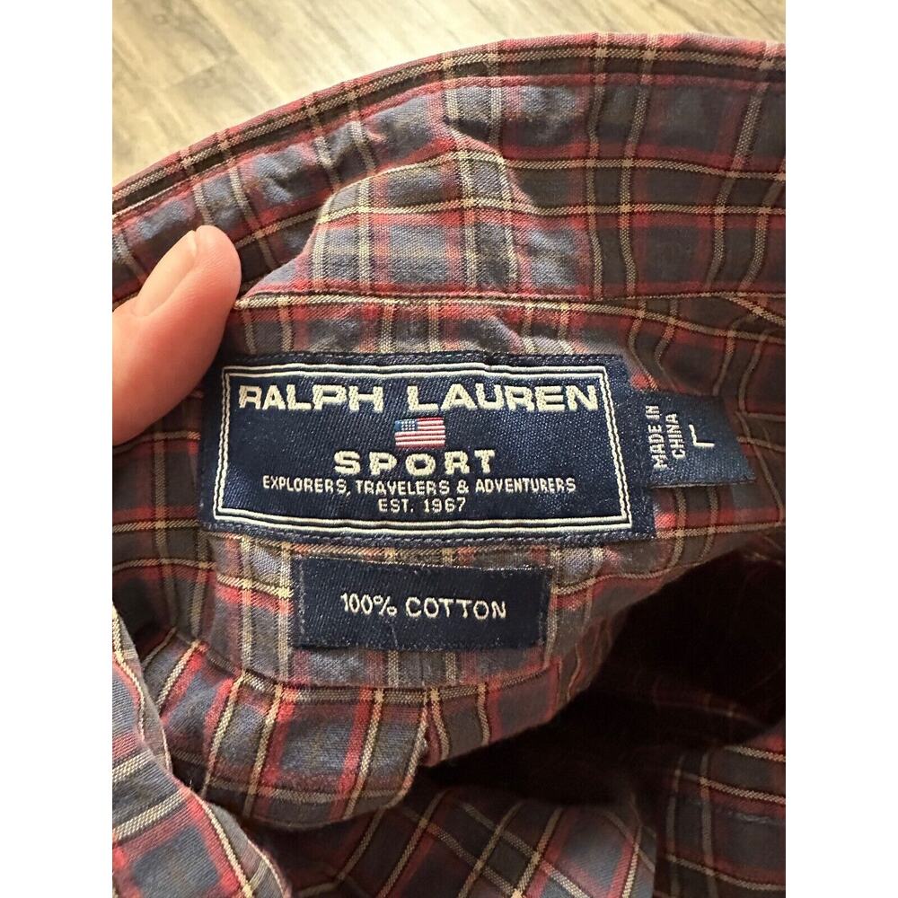 Polo Sport Shirt Ralph Lauren Button Up Mens Large Red Plaid Cotton Y2K VTG - Picture 7 of 7